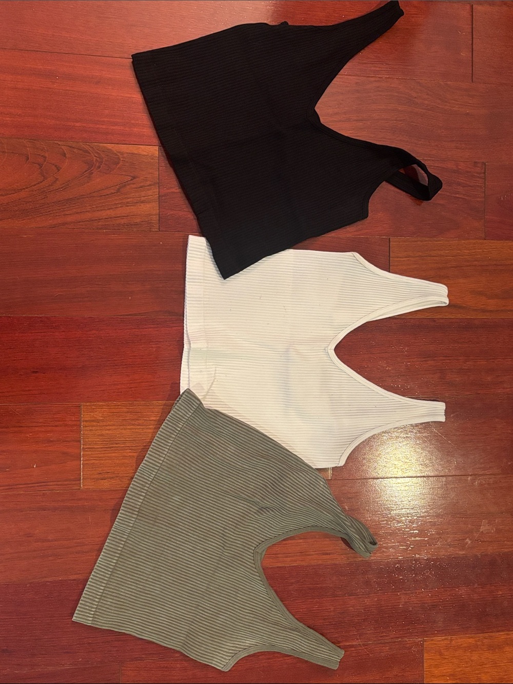 3 Aura Ribbed Tank Tops (black, white, army green)